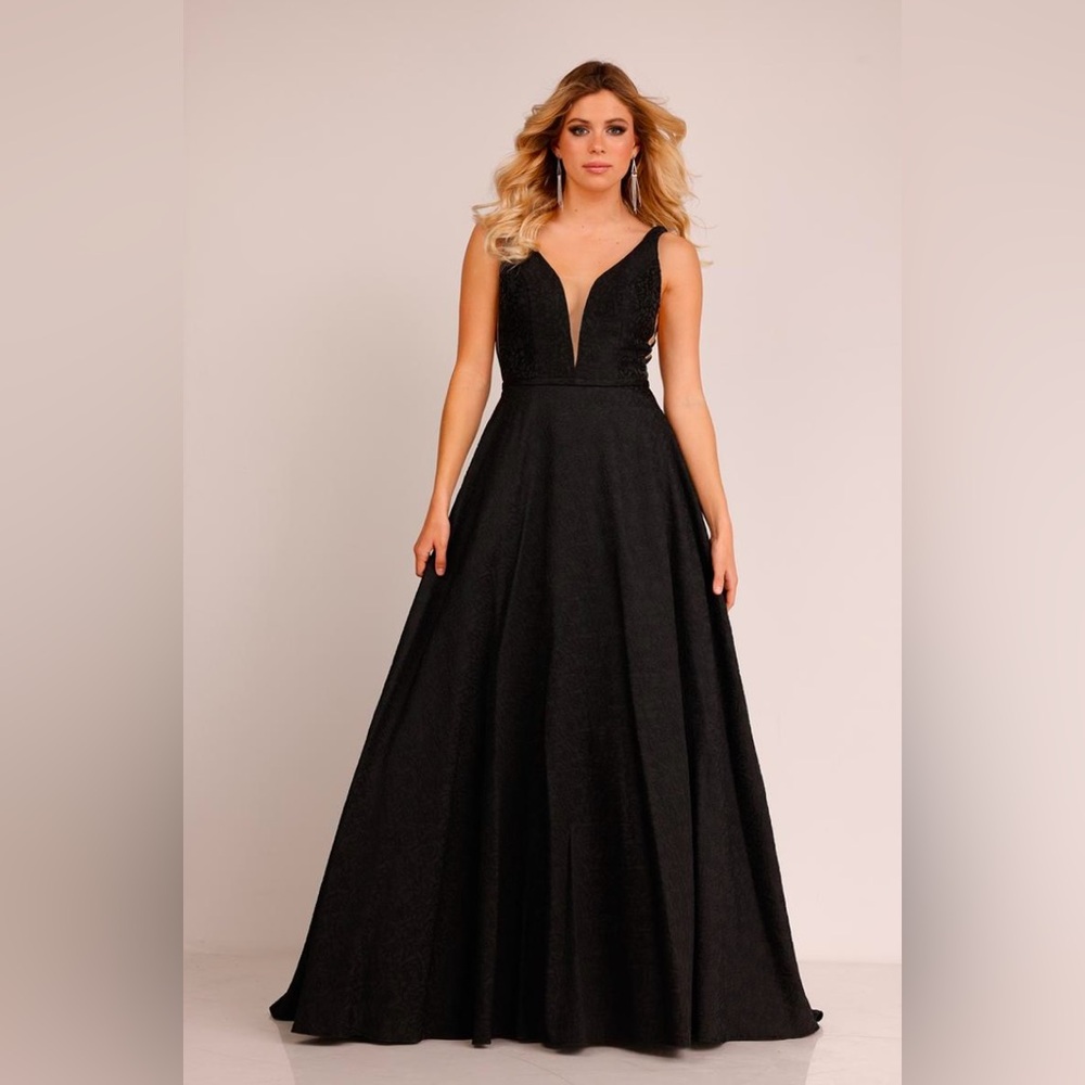 Elegant Black Prom Gown with Deep V Neck